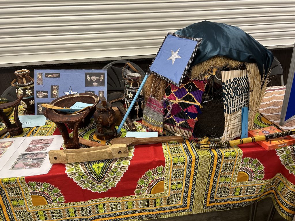 The Hiddo group's cultural stand, a tapestry of Somali heritage, at the Leicester Somali Festival 2023.